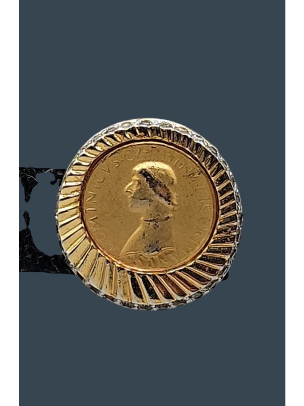 Vintage Signed Nettie Rosenstein Medici Coin Clip On Earrings Rhinestone Border - Picture 15 of 16